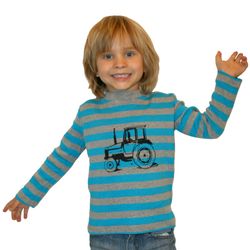 Ekologisk handtryckt tröja med traktor Valmet Turkos/Grå