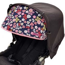 Solskydd barnvagn Marinblått rosa blommor