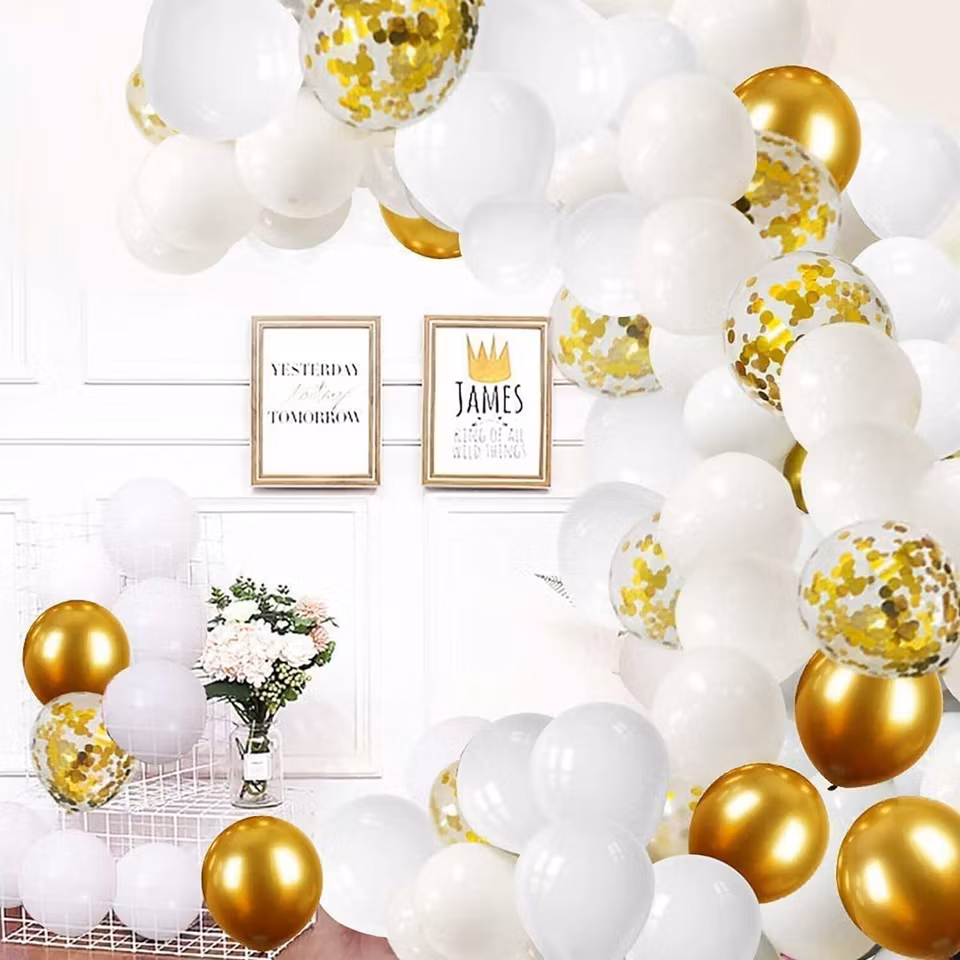 Ballongbåge - Ballongset Vitt&Guld DBS-10 98 delar