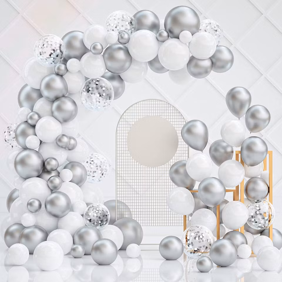 Ballongbåge - Ballongset Silver&Vitt DBS-15 100 delar