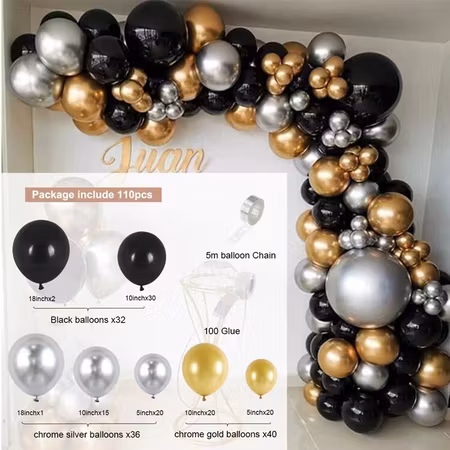 BallongbÄge - Ballongset Gold and black dreams DBS-47 110 delar