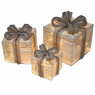 Julklappar med belysning, set med 3 st, natur, 230V