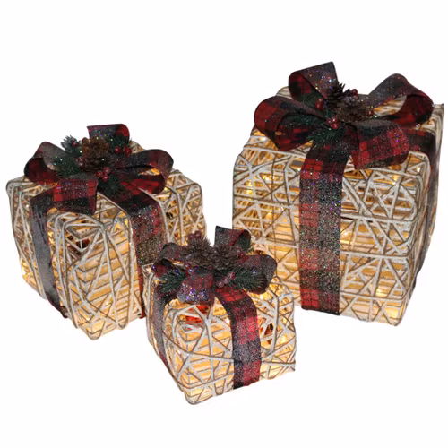 Julklappar med belysning, set med 3 st, röd, 230V