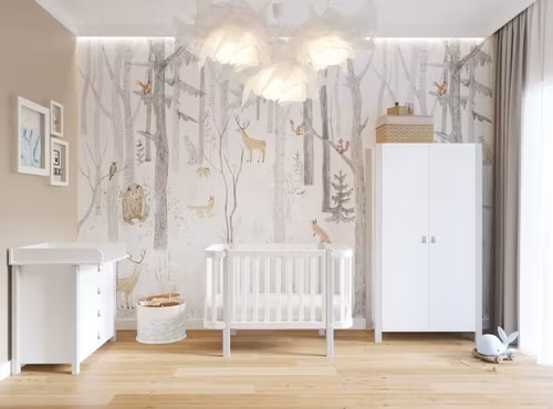 Spjälsäng och garderob och byrå.SKYGREY . Se bilder