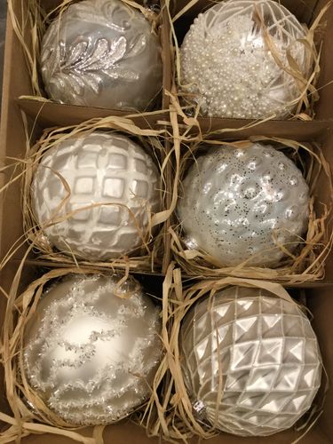 Julgransdekoration. 12 cm. Gl. Ball. white. 6 piece