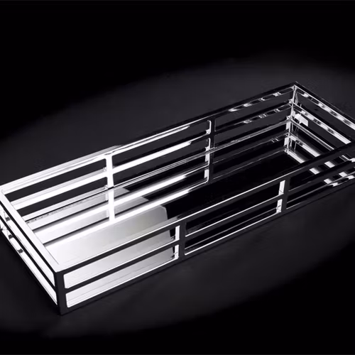 Ljusbricka/Spegelfat- krom, 42 x 15 x 6 cm.