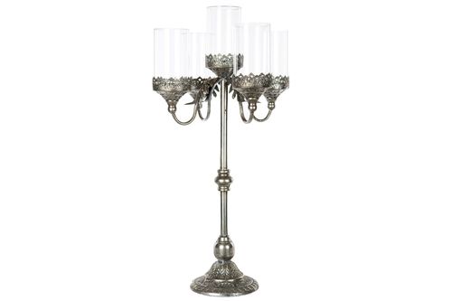 Kandelaber Blockljus 5-arm Antik Silver 36x72,5cm.