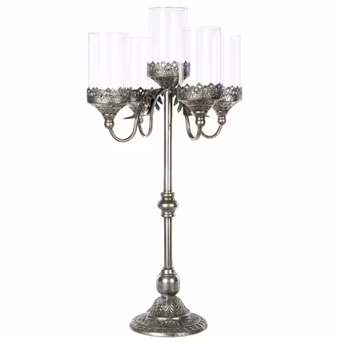 Kandelaber Blockljus 5-arm Antik Silver 36x72,5cm.