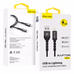 Blavec Cable Raptor flätad - USB till Lightning - 2,4A 1 meter Apple CarPlay svart-grå
