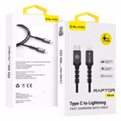 Blavec Cable Raptor flätad - USB-C till Lightning - PD 20W 2,4A 1 meter Apple CarPlay svart-grå