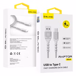 Blavec Cable Raptor braided - USB to Type C - 3A 1 metre Apple CarPlay/Android Auto white-silver