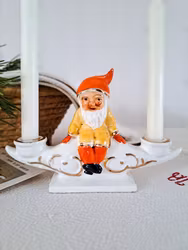 Vintage tvåarmad ljusstake Tomte