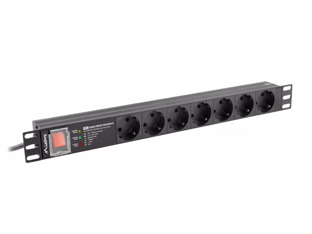 STRÖMFÖRDELNINGSENHET (PDU) PRO 19" LANBERG 1U 16A 2M 7X SCHUKO UTTAG SPD-3MP SVART