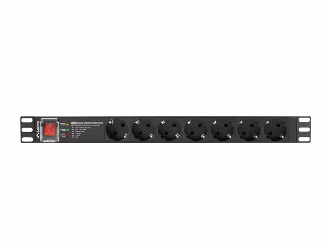 STRÖMFÖRDELNINGSENHET (PDU) PRO 19" LANBERG 1U 16A 2M 7X SCHUKO UTTAG SPD-3MP SVART