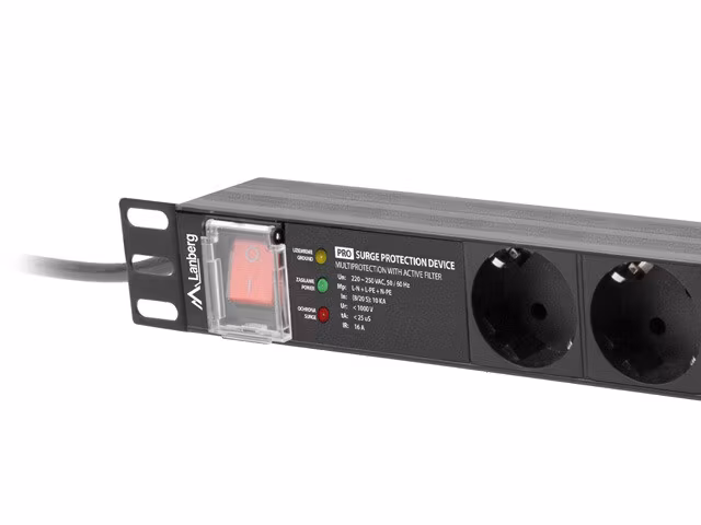 STRÖMFÖRDELNINGSENHET (PDU) PRO 19" LANBERG 1U 16A 2M 7X SCHUKO UTTAG SPD-3MP SVART