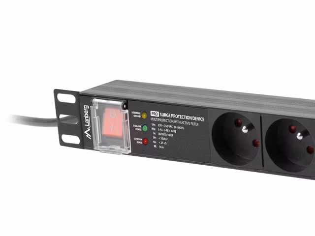 STRÖMFÖRDELNINGSENHET (PDU) PRO 19" LANBERG 1U 16A 2M 7X FRANSKA UTTAG SPD-3MP SVART