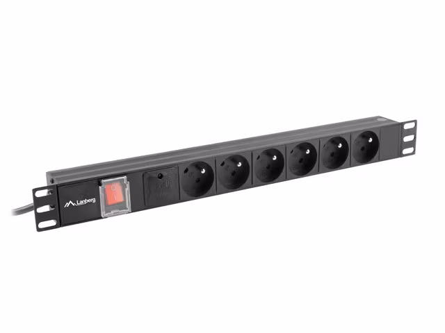 STRÖMFÖRDELNINGSENHET (PDU) 19" LANBERG 1U 16A 2M 6X FRANSKA UTTAG SVART