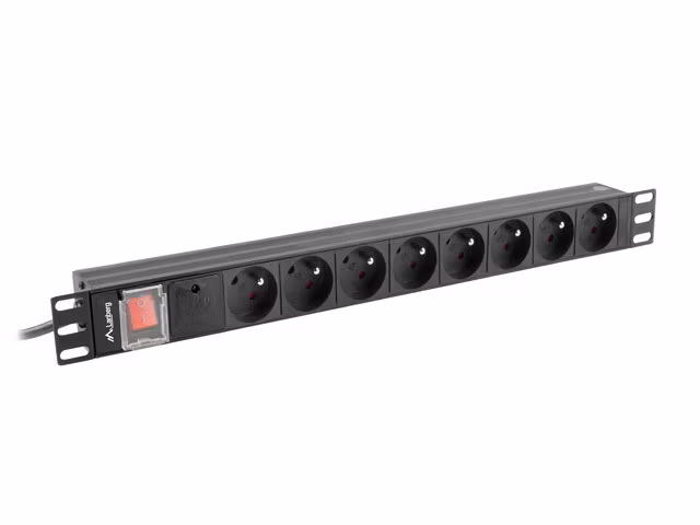 STRÖMFÖRDELNINGSENHET (PDU) 19" LANBERG 1U 16A 2M 8X FRANSKA UTTAG SVART