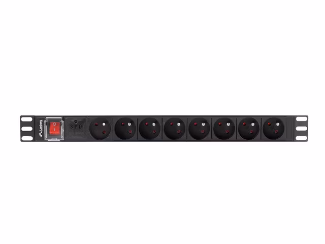 STRÖMFÖRDELNINGSENHET (PDU) 19" LANBERG 1U 16A 2M 8X FRANSKA UTTAG SVART