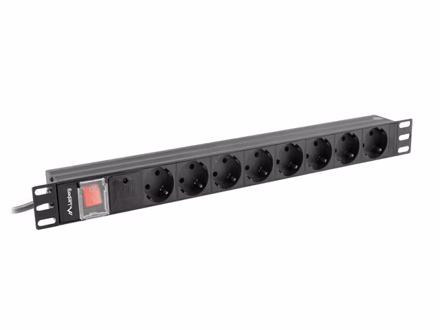 STRÖMFÖRDELNINGSENHET (PDU) 19" LANBERG 1U 16A 2M 8X SCHUKO UTTAG SVART