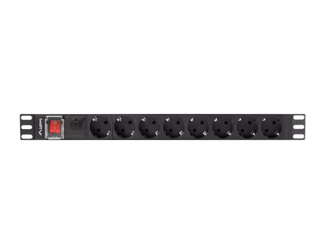 STRÖMFÖRDELNINGSENHET (PDU) 19" LANBERG 1U 16A 2M 8X SCHUKO UTTAG SVART