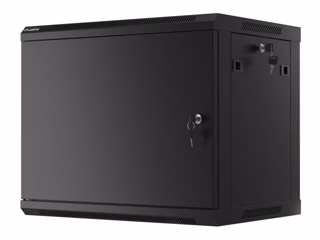 RACKSKÅP 19" VÄGGMONTERAT 9U/600X450 FÖR SJÄLVMONTERING MED METALLDÖRR SVART LANBERG (FLAT PACK)