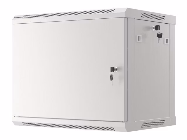 RACKSKÅP 19" VÄGGMONTERAT 9U/600X450 FÖR SJÄLVMONTERING MED METALLDÖRR GRÅ LANBERG (FLAT PACK)