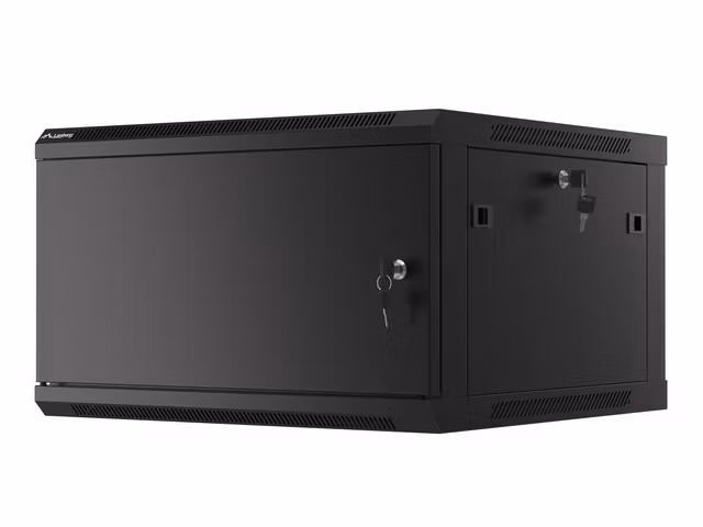 RACKSKÅP 19" VÄGGMONTERAT 6U/600X600 FÖR SJÄLVMONTERING MED METALLDÖRR SVART LANBERG (FLAT PACK)