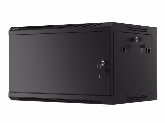 RACKSKÅP 19" VÄGGMONTERAT 6U/600X450 FÖR SJÄLVMONTERING MED METALLDÖRR SVART LANBERG (FLAT PACK)