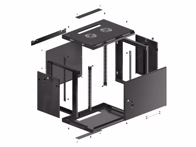 RACKSKÅP 19" VÄGGMONTERAT 9U/600X450 FÖR SJÄLVMONTERING MED METALLDÖRR SVART LANBERG (FLAT PACK)