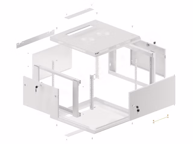 RACKSKÅP 19" VÄGGMONTERAT 6U/600X600 FÖR SJÄLVMONTERING MED METALLDÖRR GRÅ LANBERG (FLAT PACK)