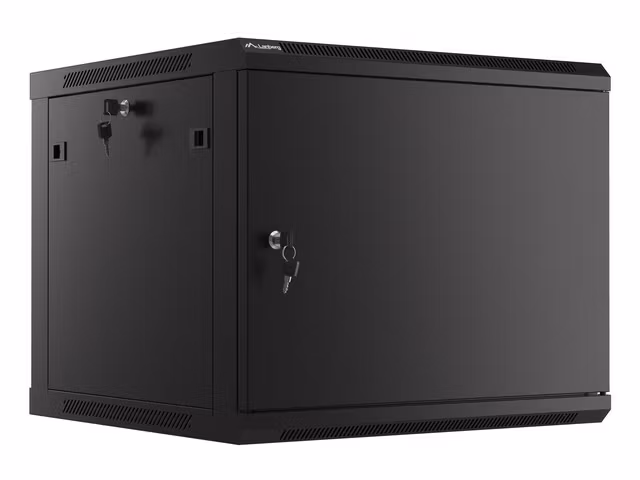 RACKSKÅP 19" VÄGGMONTERAT 9U/600X600 FÖR SJÄLVMONTERING MED METALLDÖRR SVART LANBERG (FLAT PACK)