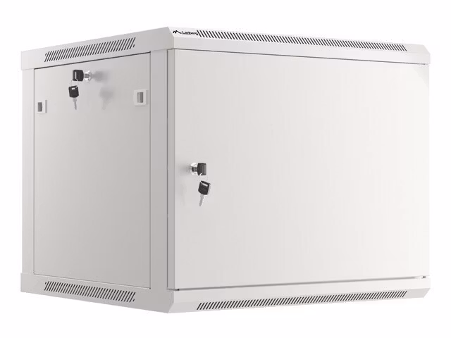 RACKSKÅP 19" VÄGGMONTERAT 9U/600X600 FÖR SJÄLVMONTERING MED METALLDÖRR GRÅ LANBERG (FLAT PACK)