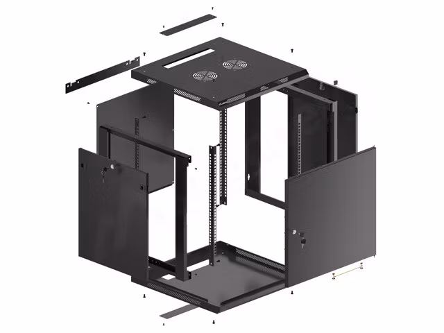 RACKSKÅP 19" VÄGGMONTERAT 12U/600X600 FÖR SJÄLVMONTERING MED METALLDÖRR SVART LANBERG (FLAT PACK)