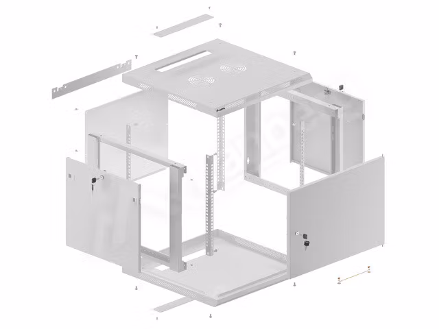 RACKSKÅP 19" VÄGGMONTERAT 9U/600X600 FÖR SJÄLVMONTERING MED METALLDÖRR GRÅ LANBERG (FLAT PACK)