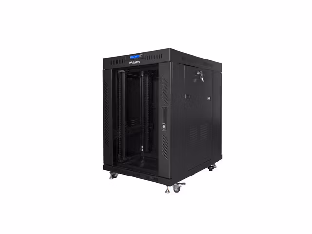 RACKSKÅP 19" FRISTÅENDE 15U/600X800 (FLAT PACK) MED GLASDÖRR LCD SVART LANBERG V2