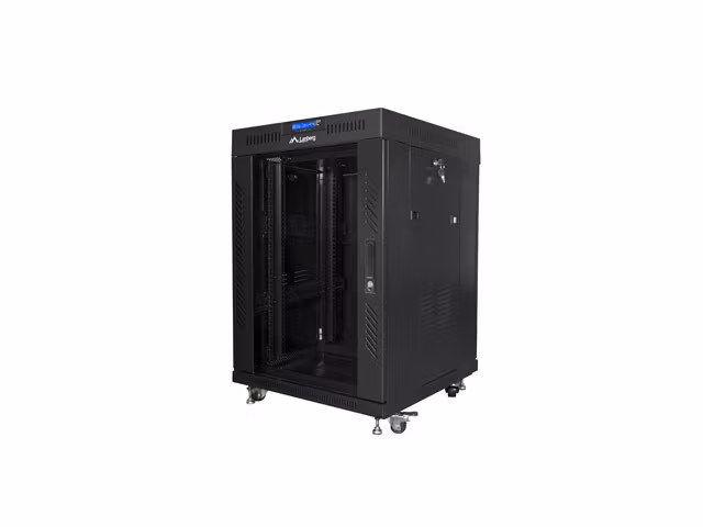 RACKSKÅP 19" FRISTÅENDE 15U/600X600 (FLAT PACK) MED GLASDÖRR LCD SVART LANBERG V2