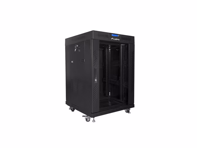 RACKSKÅP 19" FRISTÅENDE 15U/600X600 (FLAT PACK) MED GLASDÖRR LCD SVART LANBERG V2