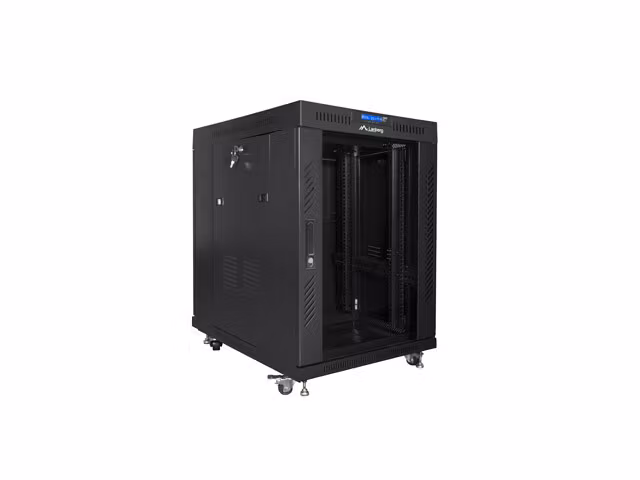 RACKSKÅP 19" FRISTÅENDE 15U/600X800 (FLAT PACK) MED GLASDÖRR LCD SVART LANBERG V2