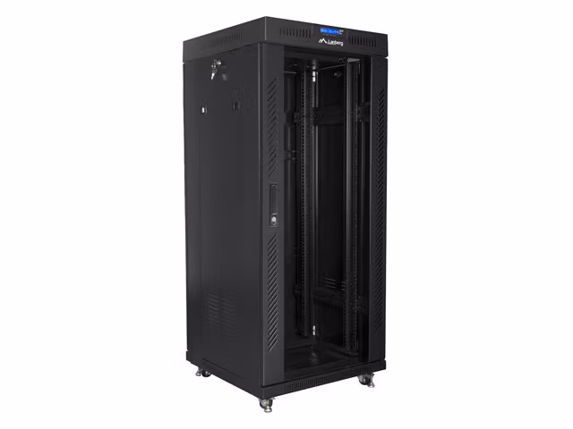 RACKSKÅP 19" FRISTÅENDE 27U/600X600 (FLAT PACK) MED GLASDÖRR LCD SVART LANBERG V2
