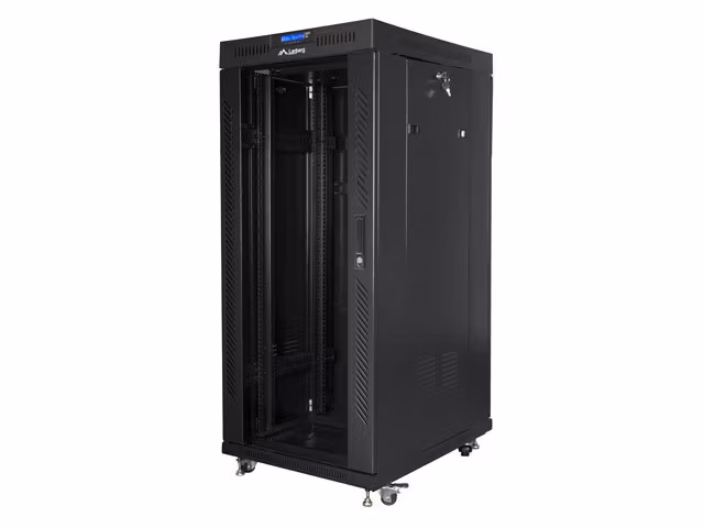RACKSKÅP 19" FRISTÅENDE 27U/600X800 (FLAT PACK) MED GLASDÖRR LCD SVART LANBERG V2