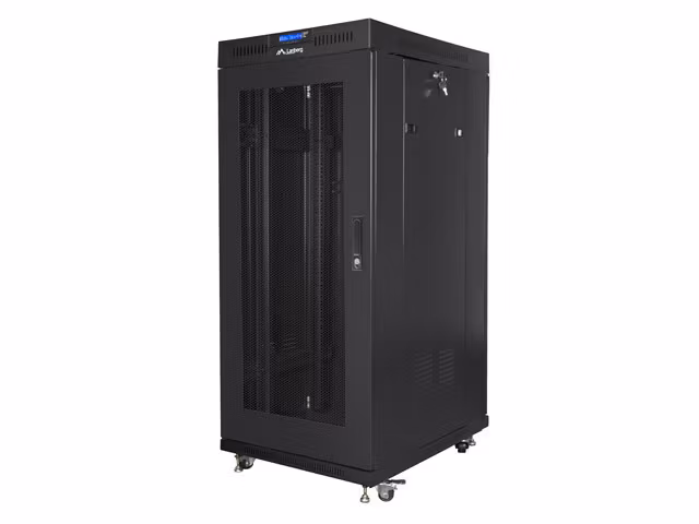RACKSKÅP 19" FRISTÅENDE 27U/600X800 (FLAT PACK) MED NÄTDÖRR LCD SVART LANBERG V2