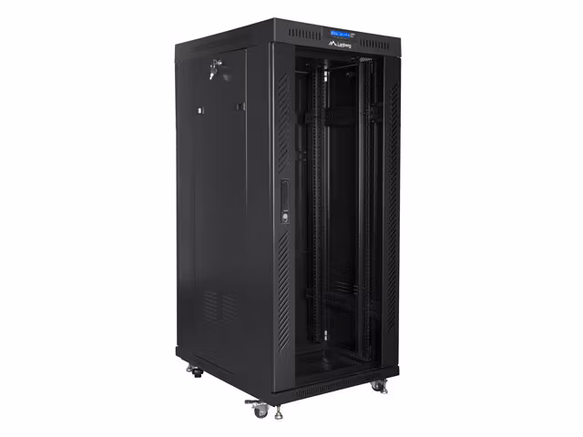 RACKSKÅP 19" FRISTÅENDE 27U/800X1000 (FLAT PACK) MED GLASDÖRR LCD SVART LANBERG V2