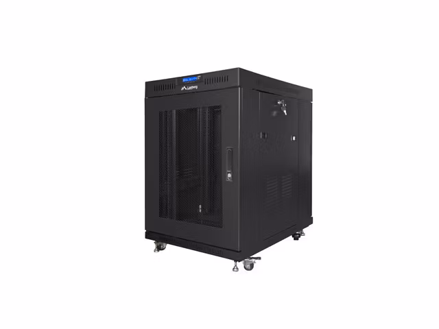 RACKSKÅP 19" FRISTÅENDE 15U/800X1000 (FLAT PACK) SVART MED GLASDÖRR LCD LANBERG V2