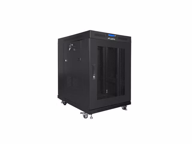 RACKSKÅP 19" FRISTÅENDE 15U/800X1000 (FLAT PACK) SVART MED GLASDÖRR LCD LANBERG V2
