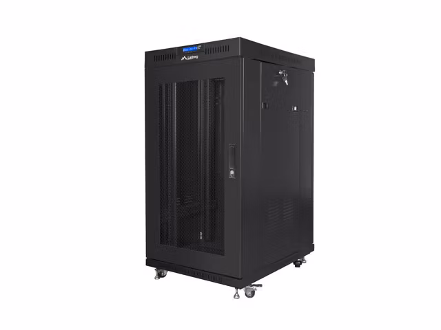 RACKSKÅP 19" FRISTÅENDE 22U/800X800 (FLAT PACK) SVART MED GLASDÖRR LCD LANBERG V2