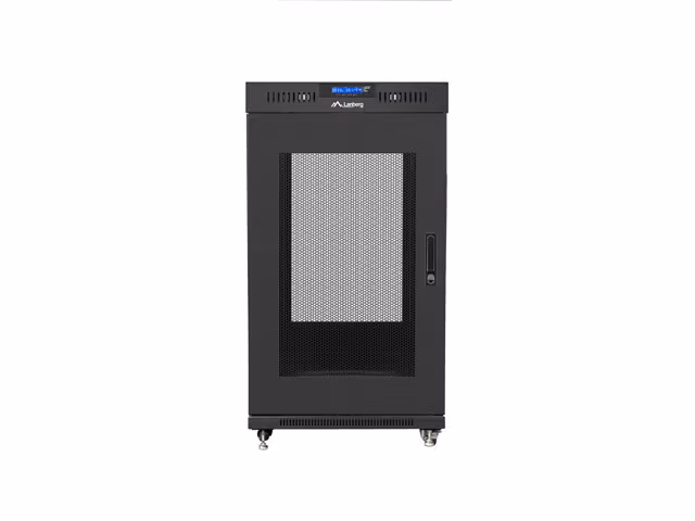RACKSKÅP 19" FRISTÅENDE 22U/800X800 (FLAT PACK) SVART MED GLASDÖRR LCD LANBERG V2