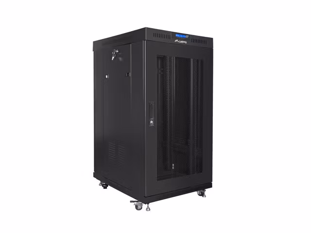 RACKSKÅP 19" FRISTÅENDE 22U/800X800 (FLAT PACK) SVART MED GLASDÖRR LCD LANBERG V2