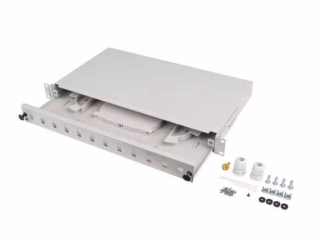 RACKMOUNT 19" 1U FIBER PATCHPANEL LANBERG 12XSC SIMPLEX / 12XLC DUPLEX GRÅ + TILLBEHÖR