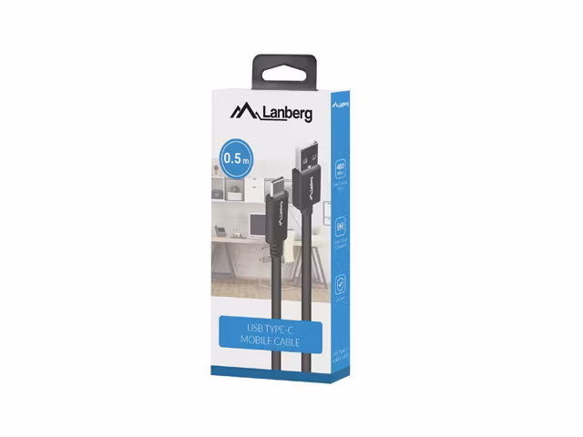 undefinedUSB-C(M)->USB-A(M) 2.0 KABEL 0.5M SVART LÅDA QC 3.0 LANBERGundefined